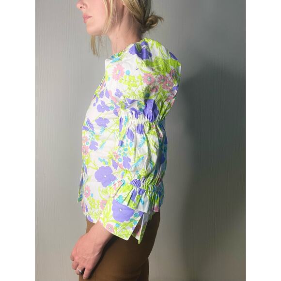 LES REVERIES Elizabeth Floral Puff Sleeve Blouse US SMALL NWT $295 - Picture 3 of 13